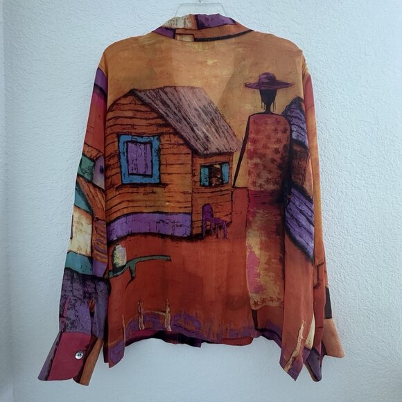 Vintage Chicos Design Sheer Blouse Womens 3 (L/16) Orange 100% Silk Art to Wear - Picture 2 of 11